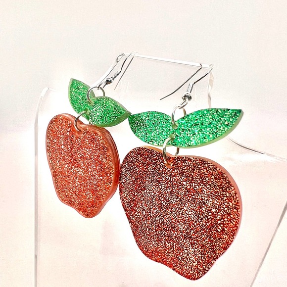 Large Apple Earrings - Teacher Earrings - Statement Earrings - Fruit Earrings - Picture 5 of 8
